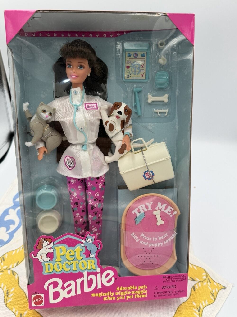 VTG Barbie Pet Doctor Dr Veterinarian Brunette Puppy Dog Cat NRFB